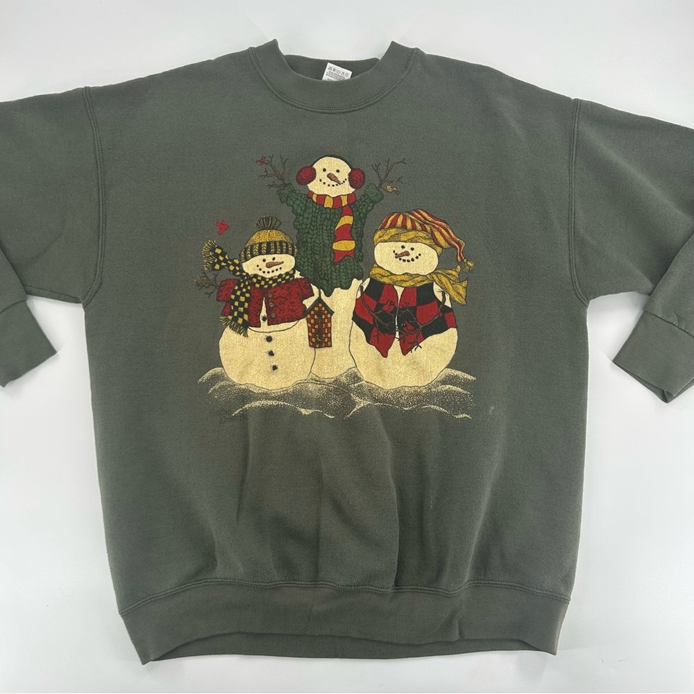 Vintage Dark Green Snowman Crewneck Sweatshirt